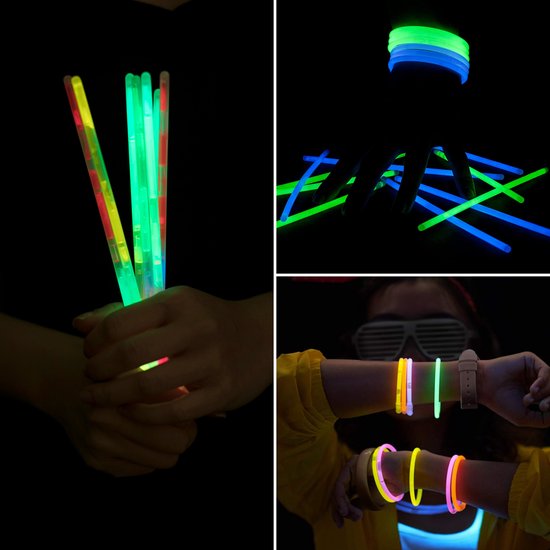 Partizzle 100x Glow in the Dark Sticks met Connectors - Glowsticks - Neon / Carnaval Party Breekstaafjes - Verjaardag Versiering - 7 Kleuren - Partizzle®