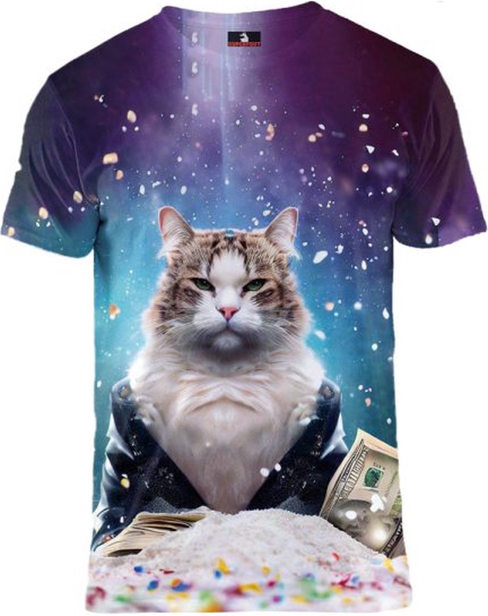 Kittykat de maffiabaas Maat L - Crew neck - Festival shirt - Superfout - Fout T-shirt - Feestkleding - Festival outfit - Foute kleding - Kattenshirt