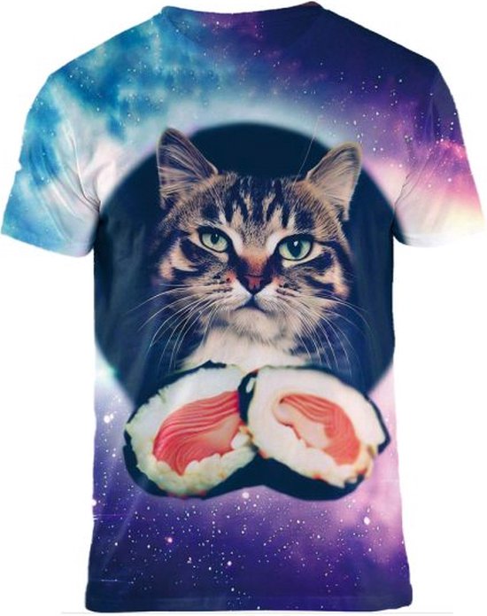 Sushi kitty - Chat avec chemise à sushi Taille L - Col rond - Chemise Festival - Superfout - T-shirt erreur - Tenue de fête - outfit Festival - Mauvais vêtement - Chemise chat