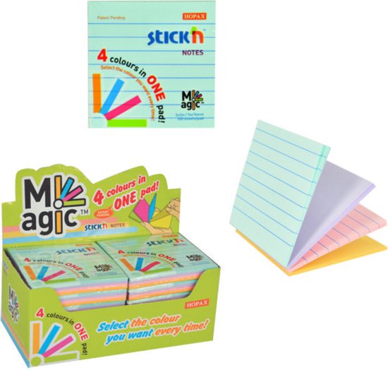 Foto: Stick n magic sticky notes 12 pack 76x76mm 4 pastel kleuren 1200 memoblaadjes