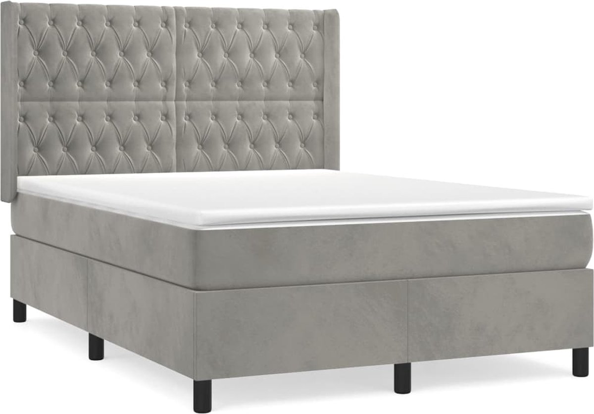 vidaXL - Boxspring - met - matras - fluweel - lichtgrijs - 140x200 - cm
