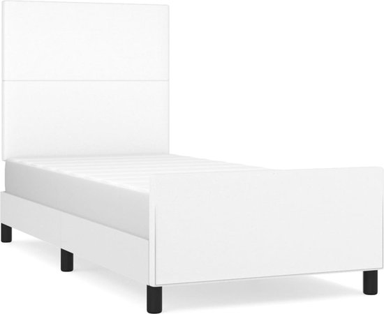 vidaXL Cadre de lit avec tête de lit Cuir artificiel Blanc 90 x 200 cm