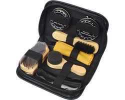 Premium schoenpoets set 8-delig met 2x schoensmeer in handige reis etui ZWART - Sneaker Cleaner - Schoenen Schoonmaak - Schoenverzorging - Schoenpoetsset - Schoenborstel - Schoensmeer - Schoenlepel