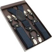 Luxe chique - heren bretels - 6 extra stevige clips - zwart ruit klein lichtblauw - bretels