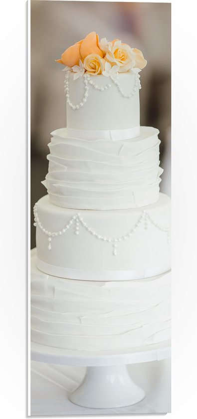 PVC Schuimplaat- Gestapelde Bruidstaart met Gele Bloemen - 20x60 cm Foto op PVC Schuimplaat