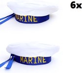 6x Matroos muts blauw/wit - Matrozen baret marine schipper thema feest festival varen boot thema feest carnaval optocht