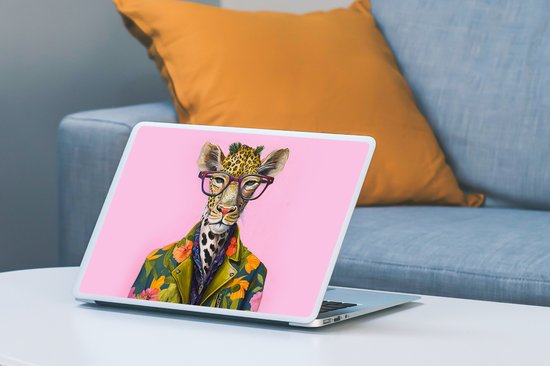 Laptop sticker - 10.1 inch - Dieren - Giraffe - Bril - Bloemen - 25x18cm - Laptopstickers - Laptop skin - Cover