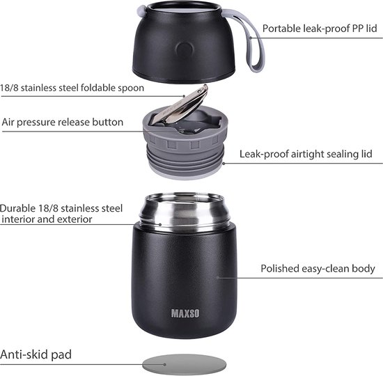 Noir + Blum | Thermo Pot – Couvercle en liège en acier inoxydable scellé  sous vide Thermos pour soupe et déjeuner Conteneur de voyage alimentaire  avec