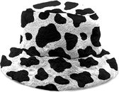 Fluffy bucket hat - Vissershoedje - Dames - Faux fur - Winter - Koeienprint - zwart - wit