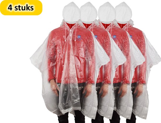 Regenponcho unisex een maat 4 stuks in de verpakking doorzichtig - Regenponcho dames - regenponcho heren Volwassenen