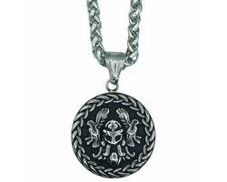 Viking Ketting - Odin Met Raven Huginn & Muninn, En Valknut op Achterzijde – Edelstaal - L 60 cm, B 4 mm - Hanger 2.5 x 2.5 cm