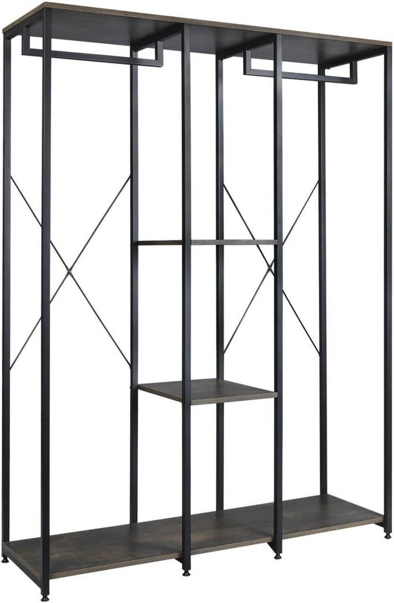 Happyment Luxe Kledingkast open - Met opbergruimte - Wit - Schoenenkast organizer - Kapstok - Garderobekast - Garderoberek - Kledingrek metaal