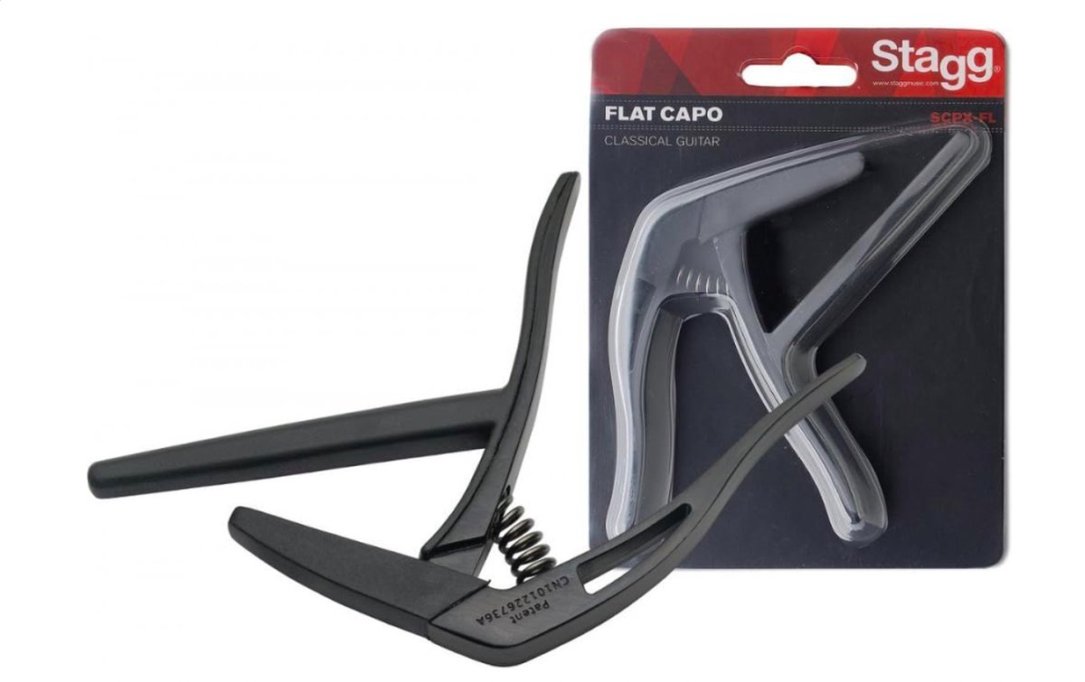 Stagg SCPX-FL BK - Vlakke Capo - Trigger Type voor klassieke gitaar