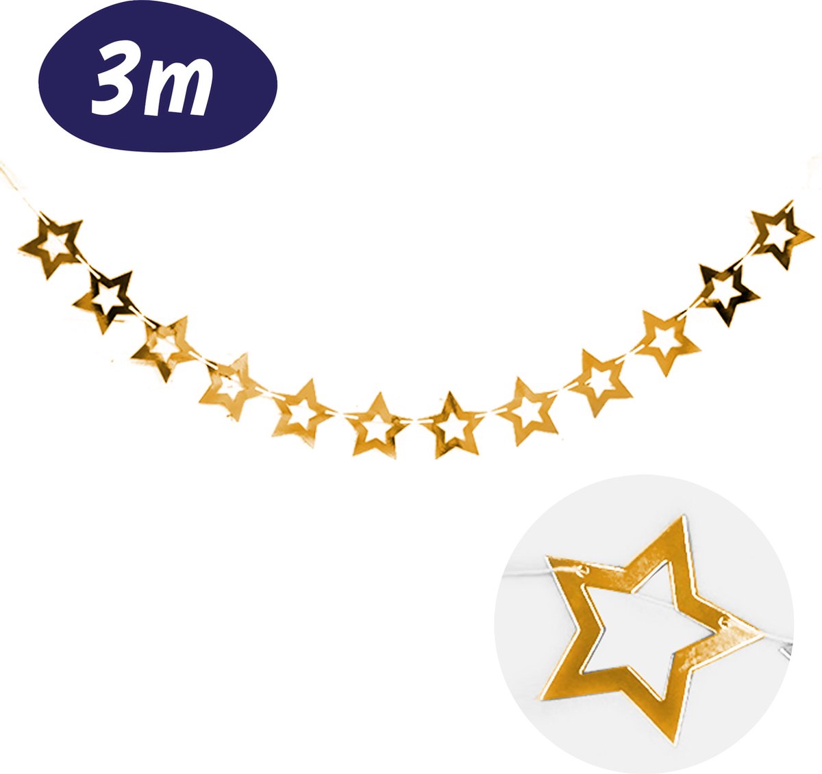 Luxe Sterren Slinger 3 meter Gouden Slinger Slingers Kerstboom