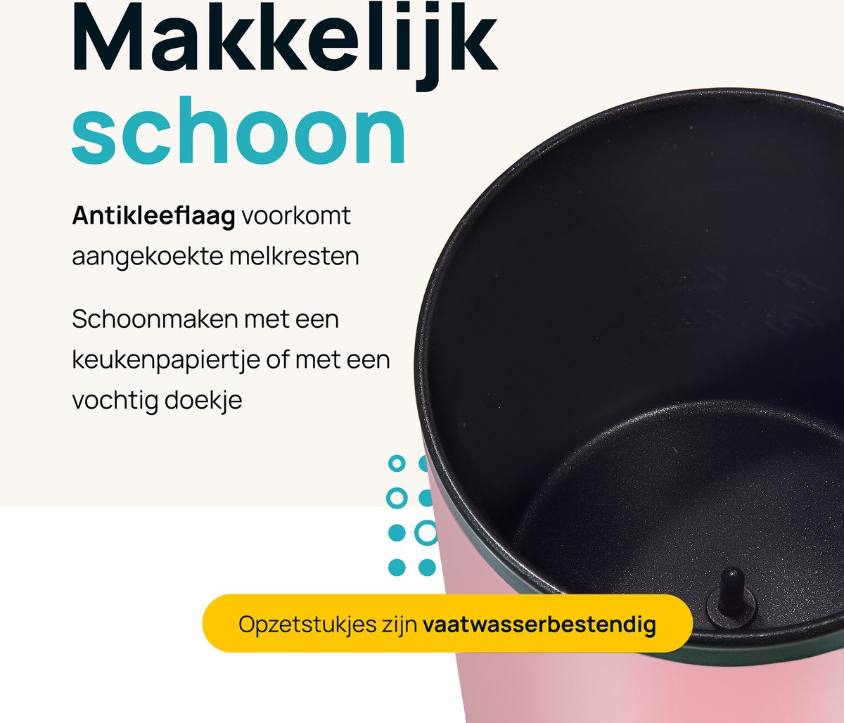 MOA Elektrische Melkopschuimer - 2-in-1 - Handige Melkschuimer - 240 ML - Voor Cappuccino - Melkklopper - Roze — cadeau in Kookcadeaus - foto 5