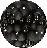 Kerstballen - 30x st - zwart - 4, 5, 6 cm - kunststof - mat-glans-glitter