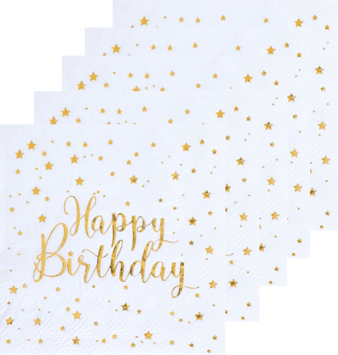 Verjaardag feest servetten happy birthday - 100x - wit - 24 x 24 cm