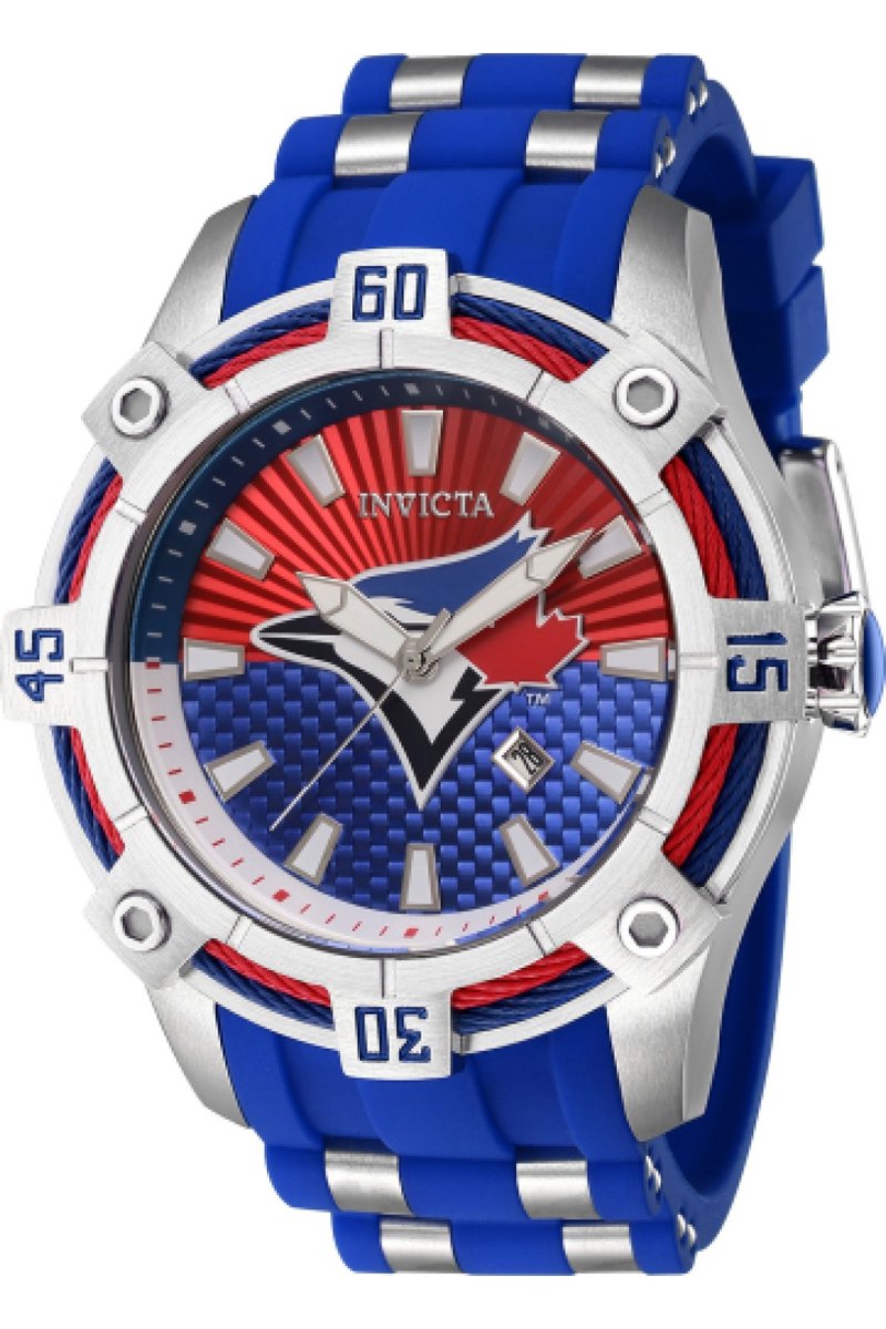 Invicta MLB - Toronto Blue Jays 43298 Heren Horloge - Waterdicht - Analoog - Quartz Uurwerk - Roestvrij Staal met rode Wijzer