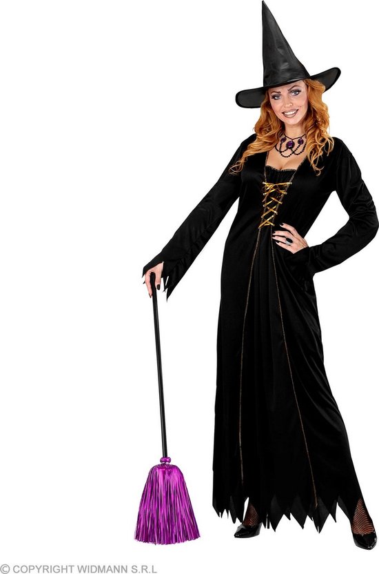 Widmann - Heks & Spider Lady & Voodoo & Duistere Religie Kostuum - Heksenbezem Paars Folie 92 Centimeter - Paars - Halloween - Verkleedkleding