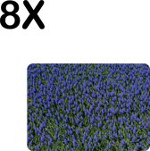 BWK Stevige Placemat - Blauw Paarse Bloemen - Set van 8 Placemats - 35x25 cm - 1 mm dik Polystyreen - Afneembaar