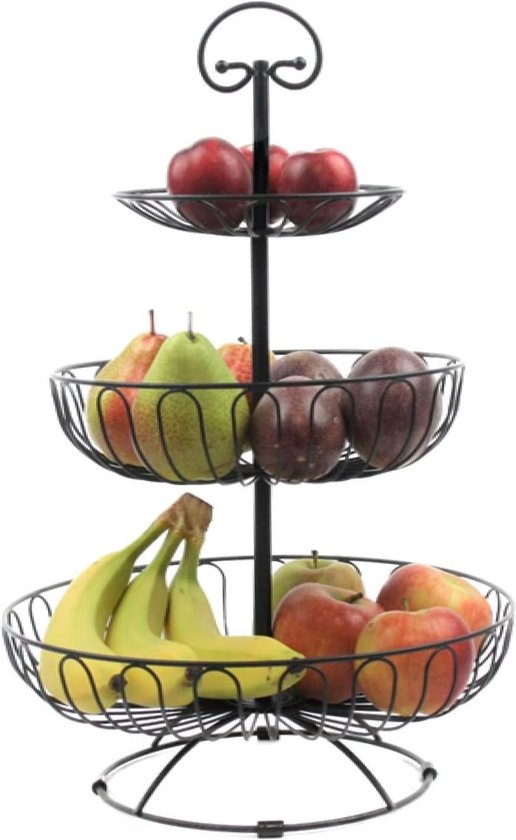 Fruitschaal etagère - 3 laags - metaal - zwart