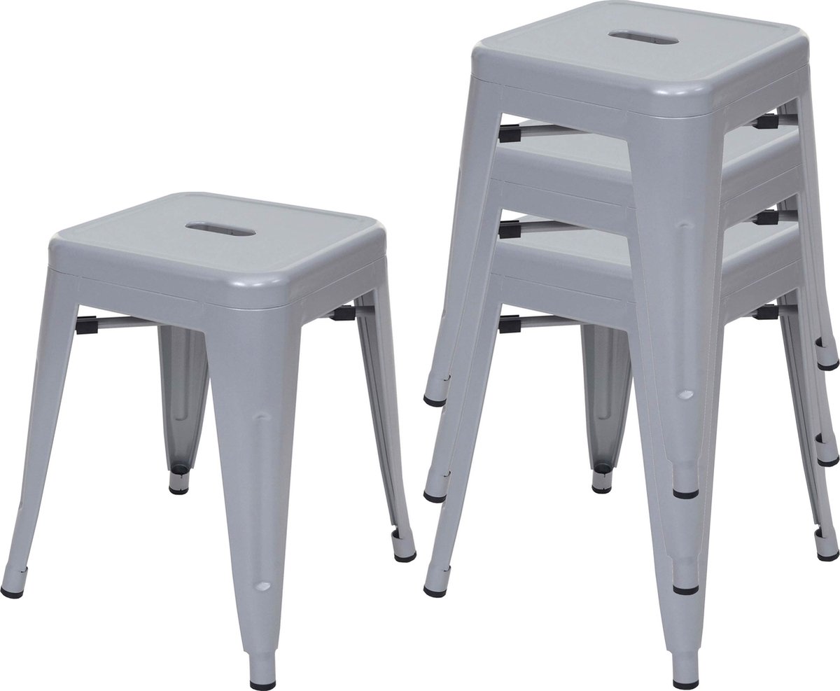 MCW Set van 4 krukken MCW-A73, metalen kruk zitkruk, metalen industrieel ontwerp stapelbaar ~ grijs