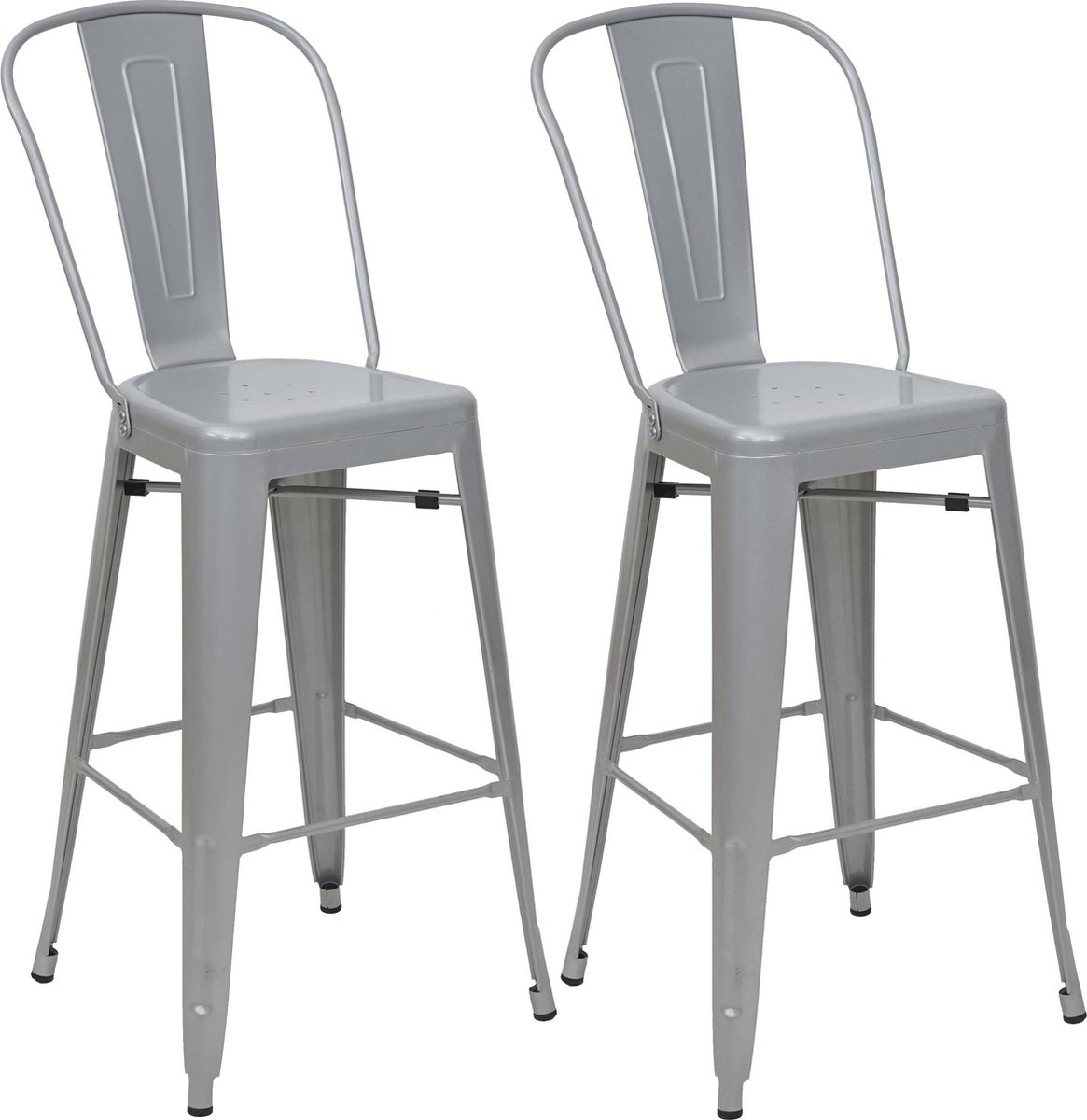 MCW Set van 2 barkrukken MCW-A73, barkruk met rugleuning, metalen industrieel ontwerp ~ grijs