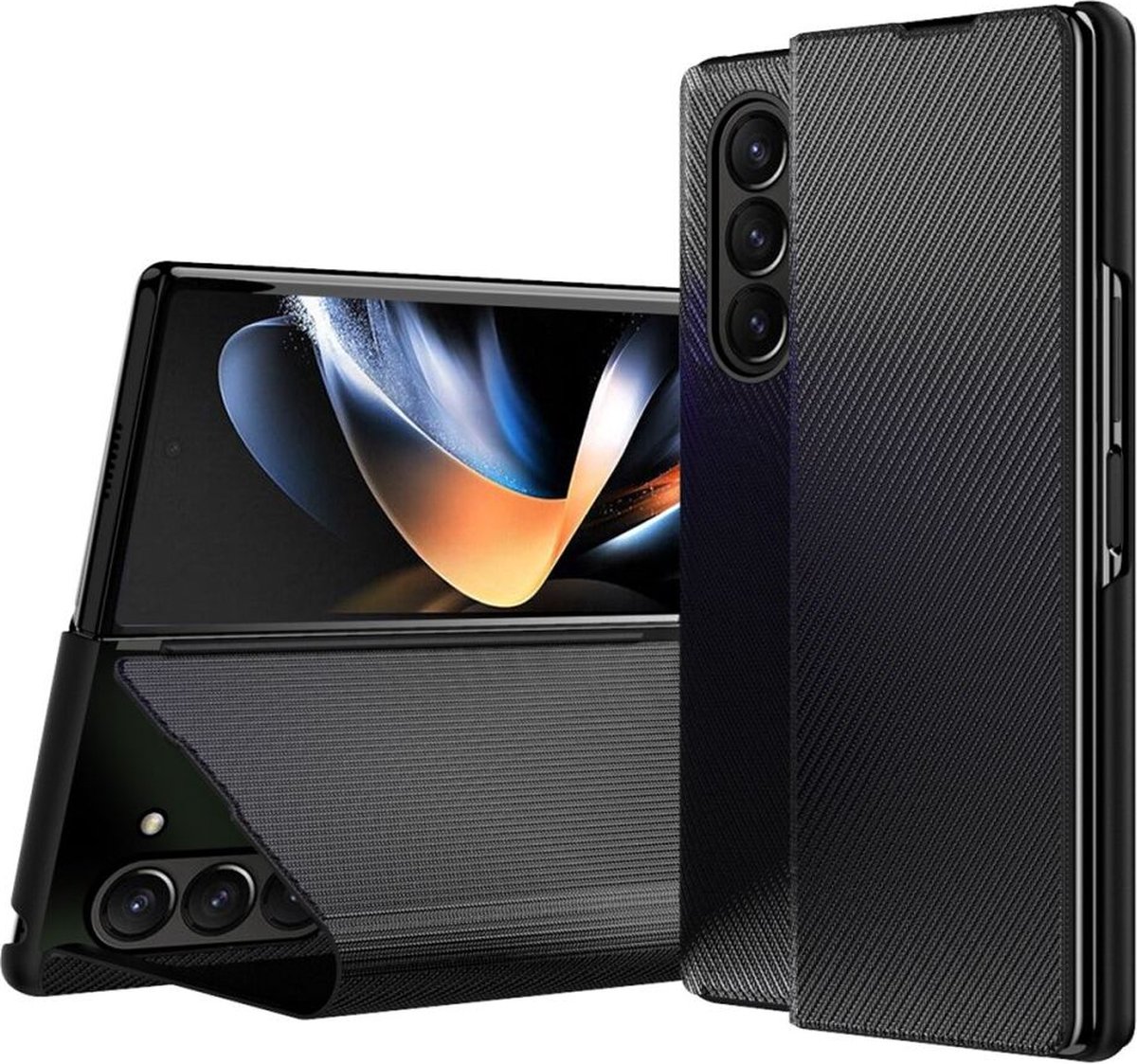 Kevlar Book Case Kunstleer Zwart Hoesje Geschikt voor Samsung Galaxy Z Fold 5