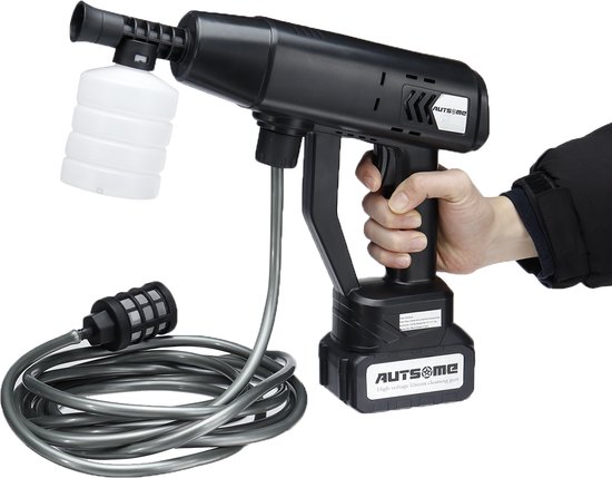 Accu-hogedrukreiniger, 21 V, 70 bar, mobiele hogedrukreiniger met 2 x 15000 mAh accu, 6-in-1 multifunctioneel mondstuk, 5 m slang, mobiele hogedrukreiniger voor auto's, terras, ramen, gazon (15000