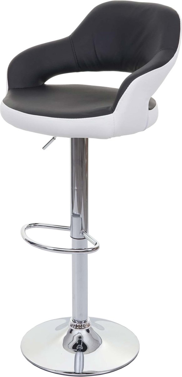 MCW Barkruk MCW-F16, barkruk counter kruk draaikruk, met rugleuning kunstleer ~ zwart-wit