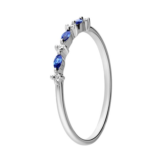 Lucardi Dames Zilveren ring blauw/wit zirkonia - Ring - 925 Zilver - Zilverkleurig - 18.5 / 58 mm