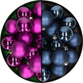Boules de Noël 32x pcs - mélange bleu foncé/violet - 4 cm - plastique - Décorations de Noël