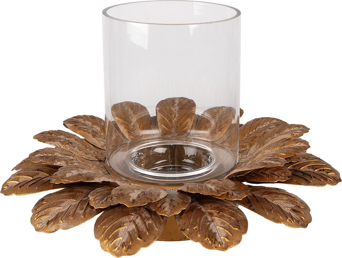 Clayre & Eef Waxinelichthouder Bloem Ø 40x23 cm Goudkleurig Ijzer Glas Kaarsenhouder