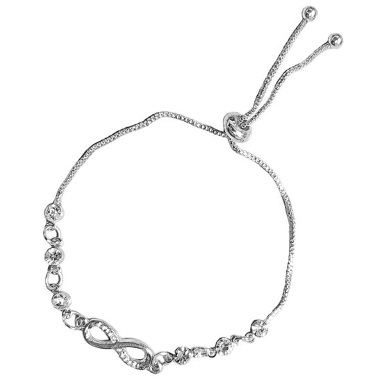 Fako Bijoux® - Dames Armband Infinity Strass Kristal - Verstelbaar - 14-22cm - Cadeau - Verjaardag - Vrouw - Zilverkleurig