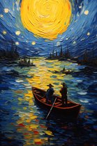 Poster Starry Sunset | Sterrennacht | Poster Waterverf | Vincent van Gogh Geïnspireerd | Woondecoratie | 61x91cm | RTB | Geschikt om in te Lijsten