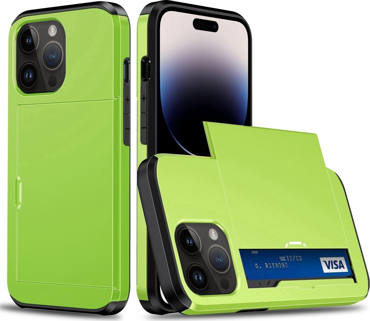 Mobigear Card Telefoonhoesje geschikt voor Apple iPhone 15 Pro Max Hoesje Hardcase Backcover Shockproof met Pasjeshouder - Groen