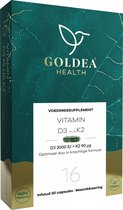 Goldea Health Vitamin D3 plus K2 - Voedingssupplement - Vegan vitamin D3 en K2 - 30 capsules - Maanddosering