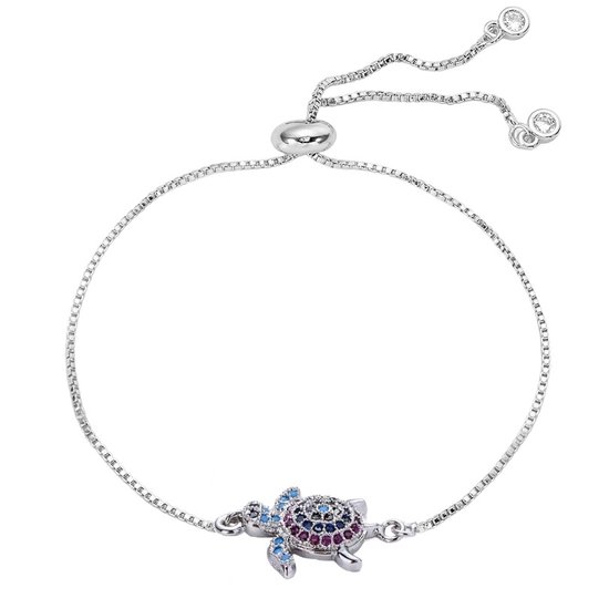 Fako Bijoux® - Bracelet Femme Tortue Strass - Ajustable - 14-20cm - Cadeau - Anniversaire - Femme - Argenté