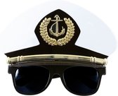 Widmann - Kapitein & Matroos & Zeeman Kostuum - Captain Bril, Met Kapiteinspet - Zwart, Wit / Beige - Carnavalskleding - Verkleedkleding