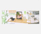 Planche de bain en Bamboe - 50-85 x 18 x 4 cm - Marron - Extensible - Avec support pour verre à vin, sac à café & téléphone portable