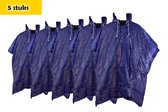 Regenponcho unisex een maat 5 stuks in de verpakking blauw - Regenponcho dames - regenponcho heren Volwassenen