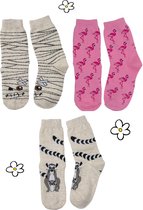 Nature Planet Set van 3 paar kindersokken sokken flamingo, mummie en ringstaartmaki (100% Oeko-tex gecertificeerd) maat 29-34