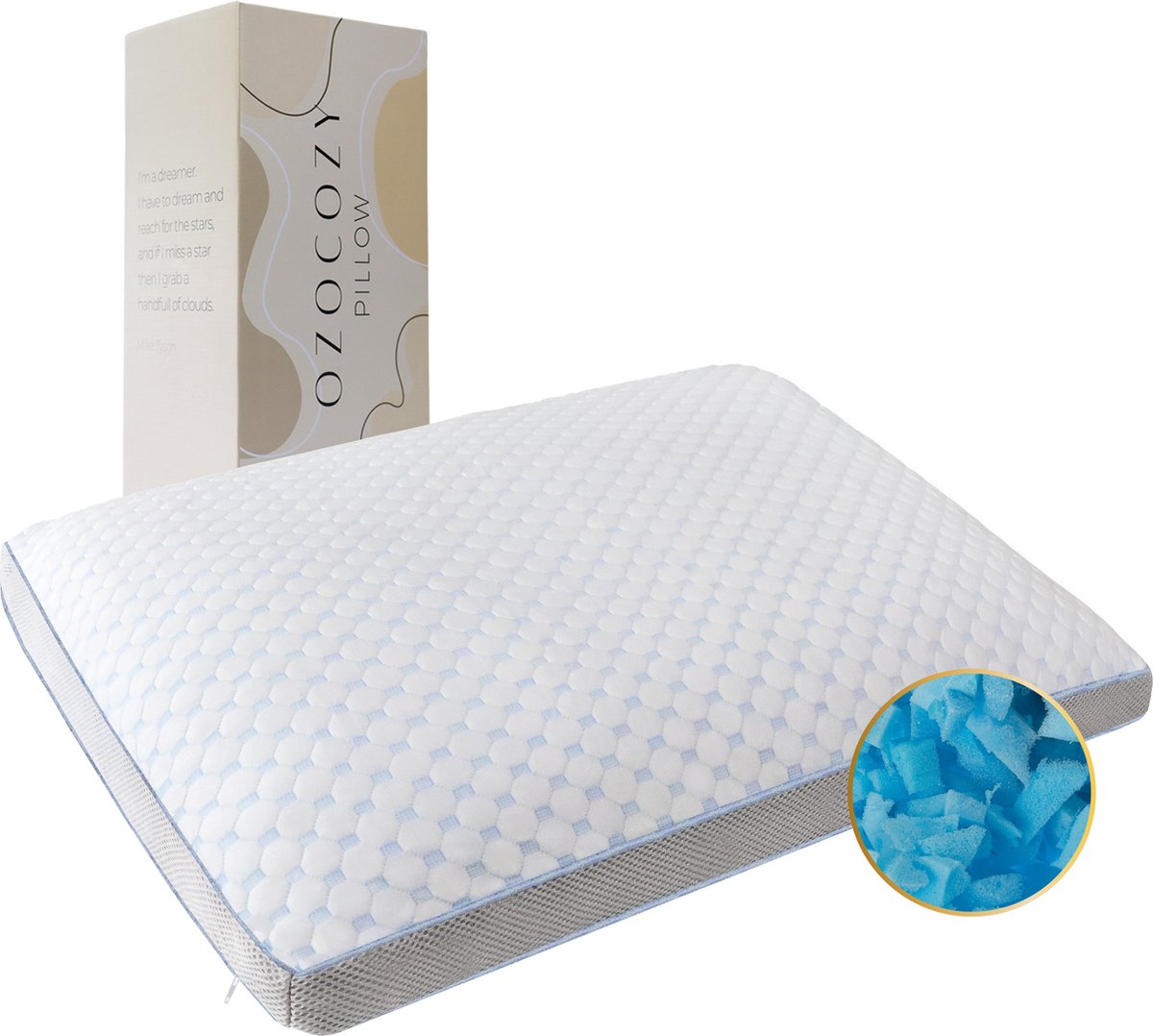 Ozocozy Dream on - Hoofdkussen - 60 x 70 cm - Memory Foam - Traagschuim Hoofdkussen - Geschikt voor rug-, zij- en buikslapers - Verkoelende Technologie - Vulbaar