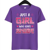 Just a girl who loves anime - Japans cadeau - Unisex t-shirt - grappig anime / manga hobby en verjaardag kado shirt - T-Shirt - Unisex - Dark Purple - Maat S