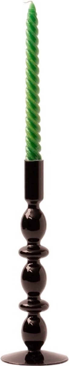 WinQ - Kleurige Glaskandelaar in de kleur Zwart in de maat 9x26,5cm met diverse ronde vormen. Kaarsenhouder glas– Decoratie woonkamer – geschikt voor Dinerkaarsen