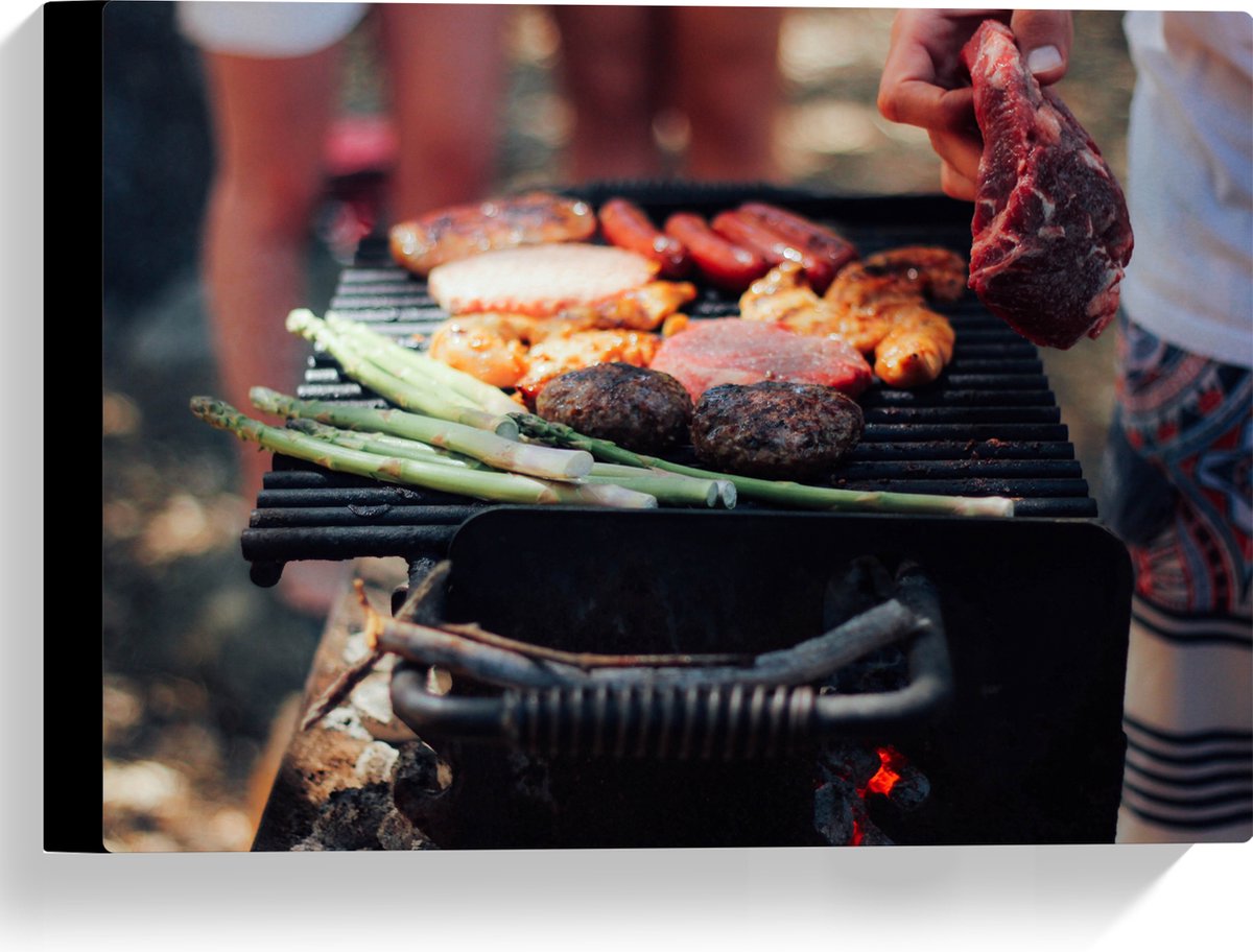 Canvas - Barbecue - Vlees - Groenten - Kolen - Natuur - 40x30 cm Foto op Canvas Schilderij