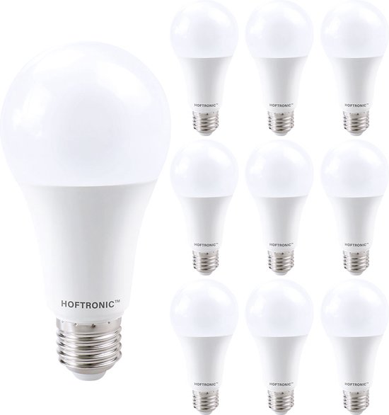 HOFTRONIC - Voordeelverpakking 10X E27 LED Lampen - 15 Watt 1521lm - Vervangt 100 Watt - 6500K Daglicht wit licht - Grote fitting - A60 peertje E27 Lamp