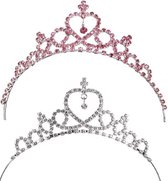 2 Stuks - Tiara Prinses - Roze En Zilverkleurig - vanaf 4 jaar
