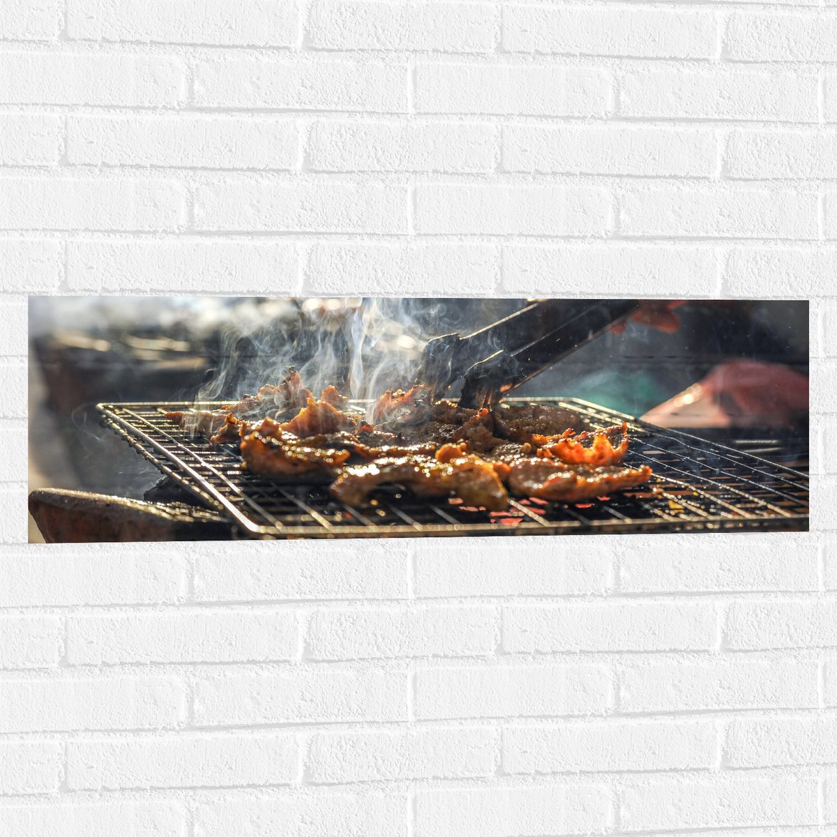Muursticker - Barbecue - Kool - Rook - Tang - Vlees - Bakken - Eten - Buiten - 90x30 cm Fo