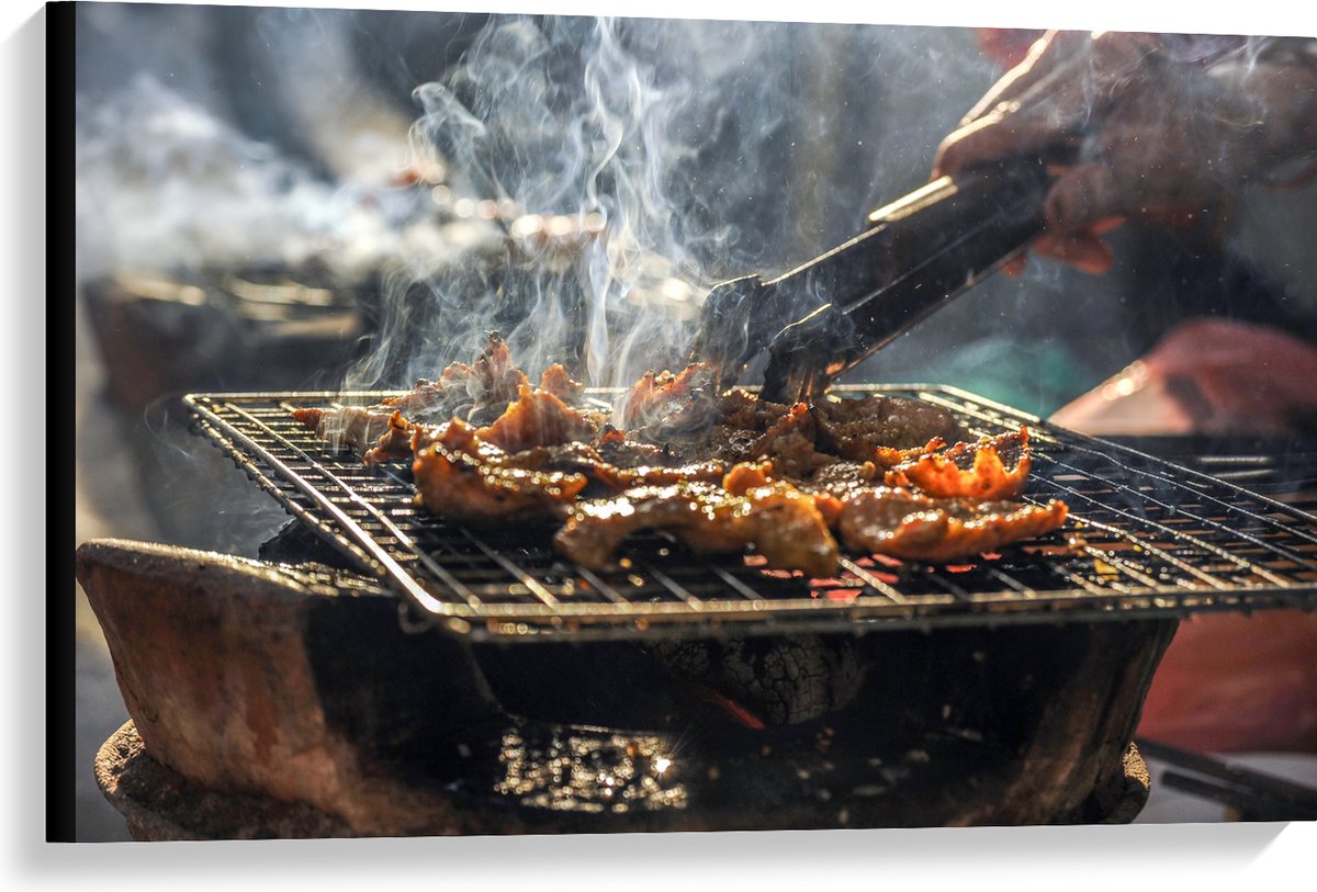Canvas - Barbecue - Kool - Rook - Tang - Vlees - Bakken - Eten - Buiten - 90x60 cm Foto op